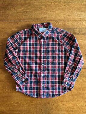 Old Navy red and navy blue plaid button-down shirt S 6-7